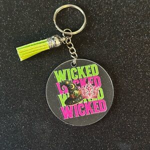 Wicked Keychain with Green Tassel. Purse charm